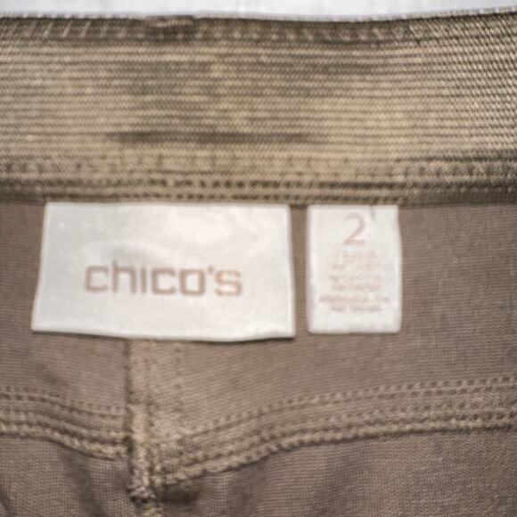 Chico's Foiled Snakeskin Ponte Slim Pants Taupe Size 2 (M/10–12) - Picture 6 of 11
